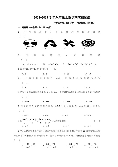 人教版2018-2019八年级上册数学期末试卷及答案