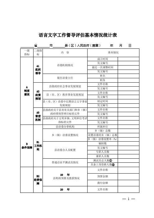语言文字工作督导评估基本情况统计表