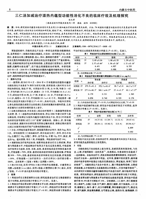三仁汤加减治疗湿热内蕴型功能性消化不良的临床疗效及机理探究