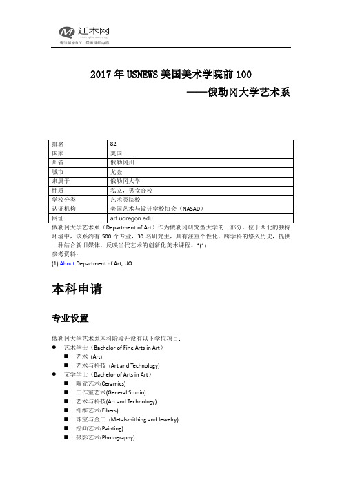 2017年USNEWS美国美术学院前100—俄勒冈大学艺术系