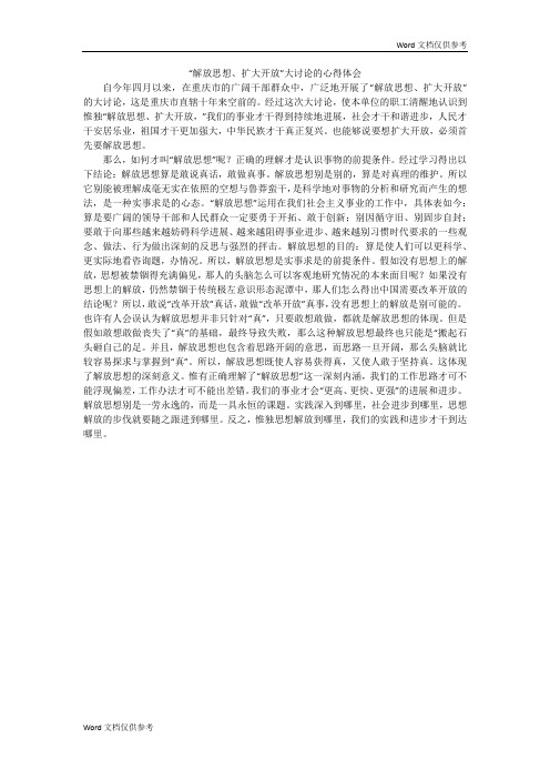 “解放思想、扩大开放”大讨论的心得体会