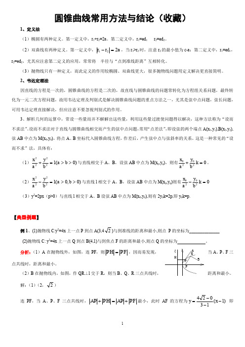 圆锥曲线常用方法与结论(收藏)