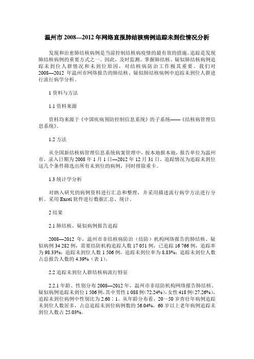 温州市2008—2012年网络直报肺结核病例追踪未到位情况分析