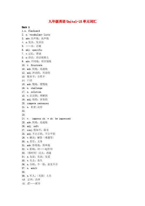 九年级英语units1-15单元词汇人教新目标版
