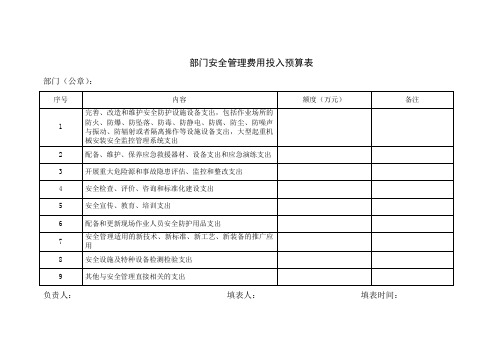 部门安全管理费用投入预算表