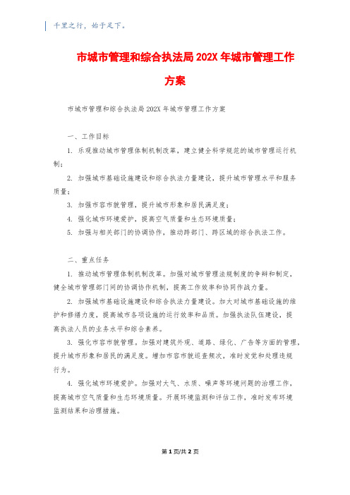 市城市管理和综合执法局202X年城市管理工作计划
