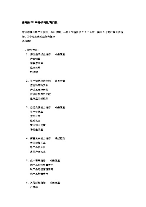 常用的KPI举例