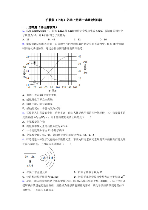 沪教版(上海)初三化学上册期中试卷(含答案)