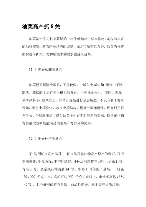 油菜高产抓5关