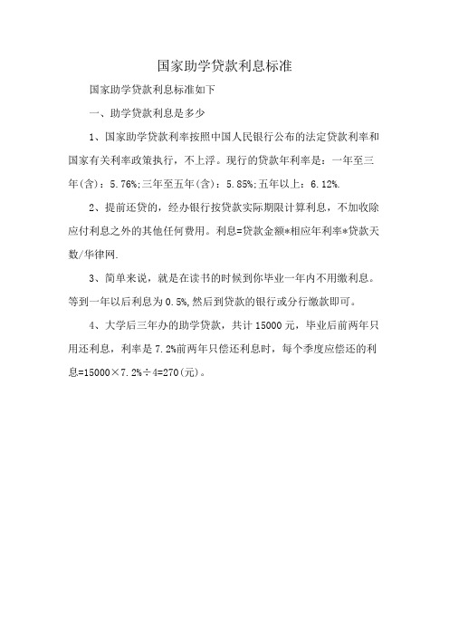 国家助学贷款利息标准