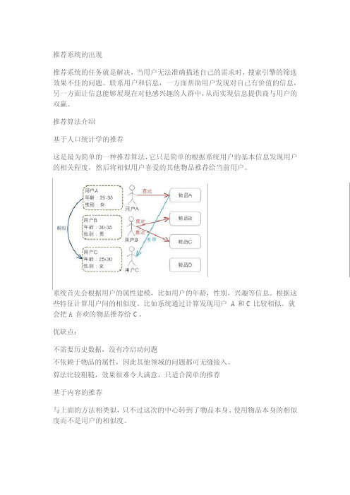 推荐系统的常用算法原理和实现