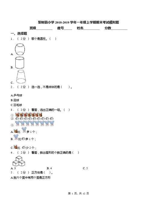 梨树县小学2018-2019学年一年级上学期期末考试模拟题
