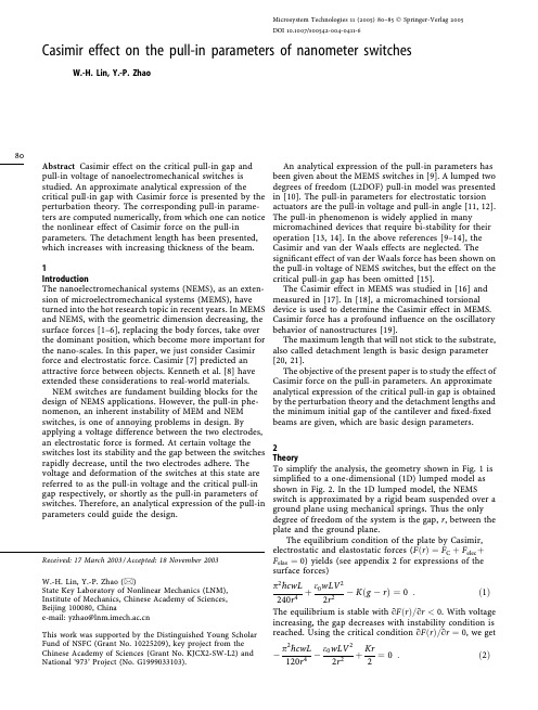 Casimir effect on the pull-in parameters of nanometer switches