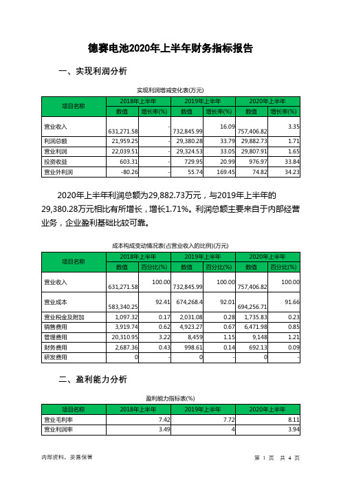德赛电池2020年上半年财务指标报告