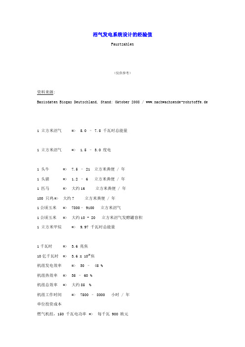 沼气发电系统设计的经验值