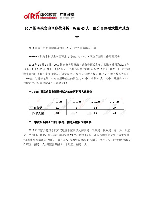 2017国考来宾地区职位分析：招录43人,部分岗位要求懂本地方言