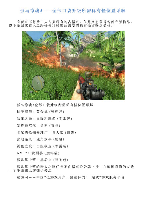孤岛惊魂3——全部口袋升级所需稀有怪位置详解