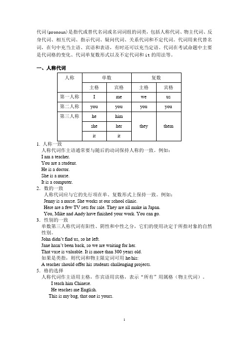 英语人称代词,物主代词及其他