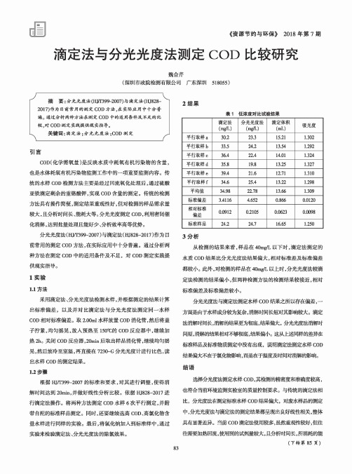 滴定法与分光光度法测定COD比较研究