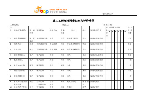 施工工程环境因素识别与评价清单
