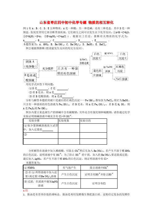 山东省枣庄四中初中化学专题 物质的相互转化练习题