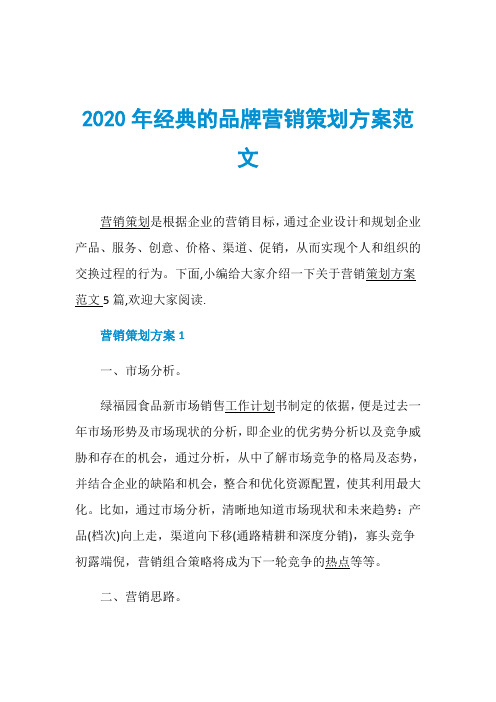 2020年经典的品牌营销策划方案范文