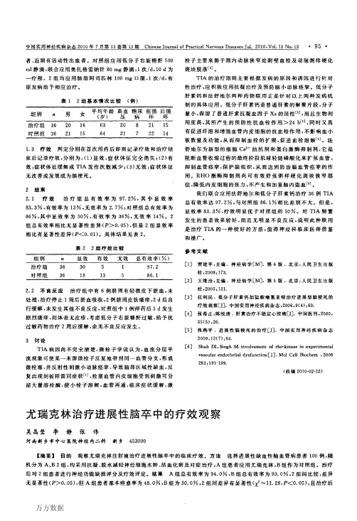 尤瑞克林治疗进展性脑卒中的疗效观察