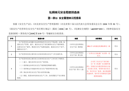 轧钢单元安全隐患排查表(轧钢单元)