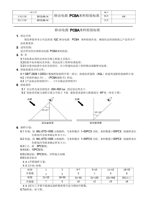移动电源PCBA来料检验标准