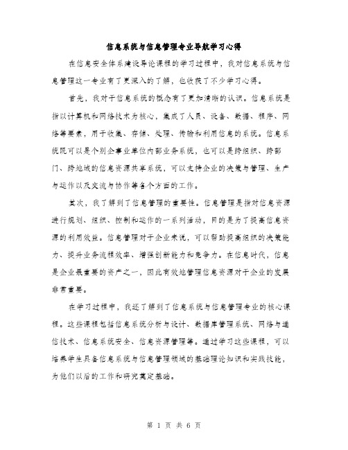 信息系统与信息管理专业导航学习心得（3篇）