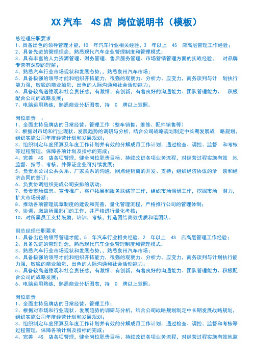 汽车_4S店_岗位说明书(职位描述书)