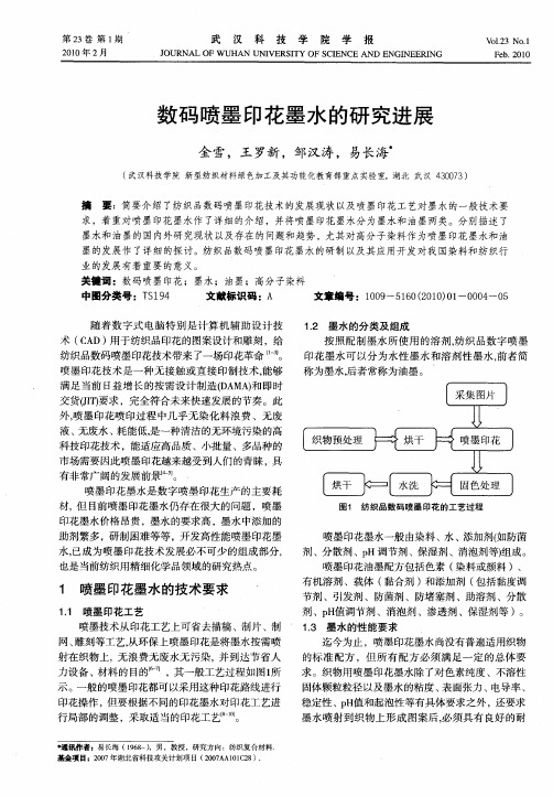 数码喷墨印花墨水的研究进展