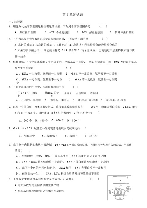 高中生物必修二第四章测试题.docx