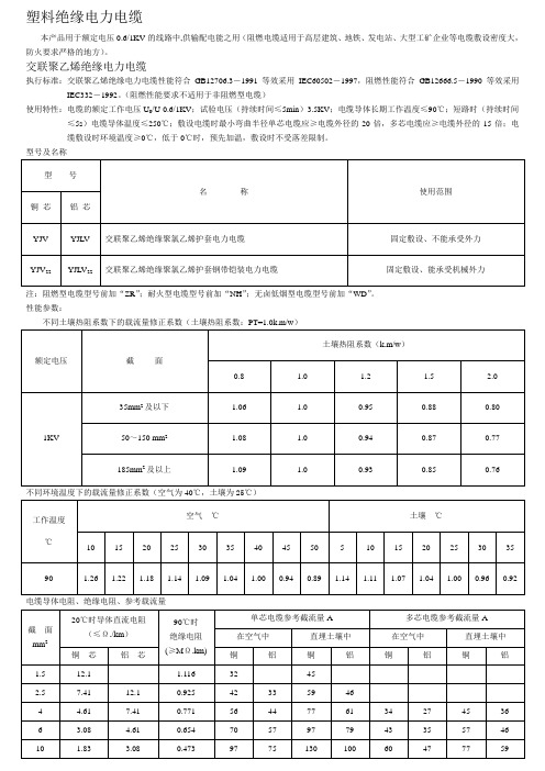 各种电线、电缆参数大全