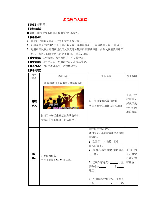 八年级地理上册 第1章第3节多民族的大家庭教案 (新版)商务星球版