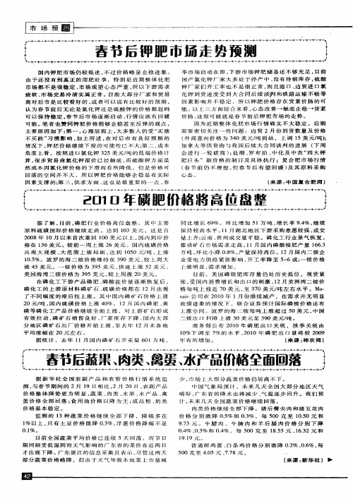 2010年磷肥价格将高位盘整