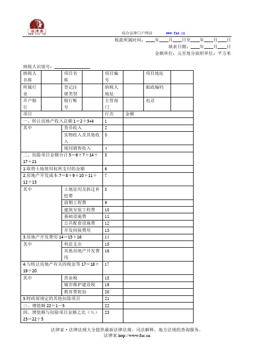 土地增值税纳税申报表(六)(纳税人整体转让在建工程适用)——(工商税务,申报书)