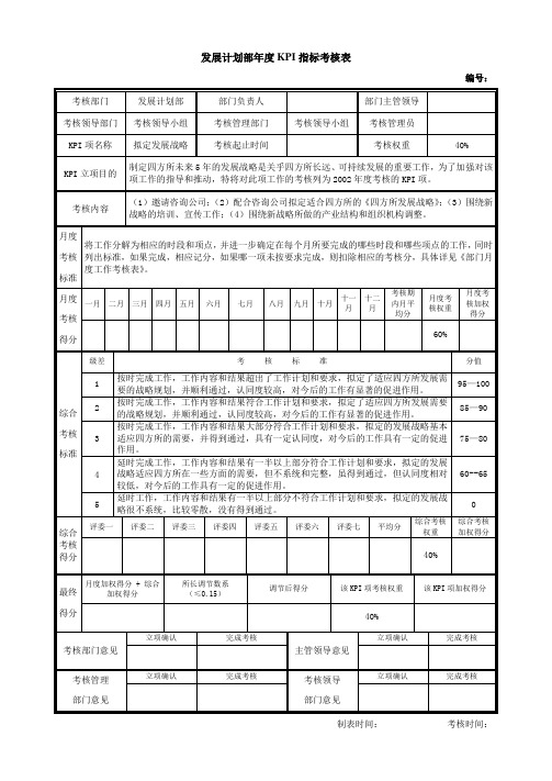 发展计划部年度KPI指标考核表