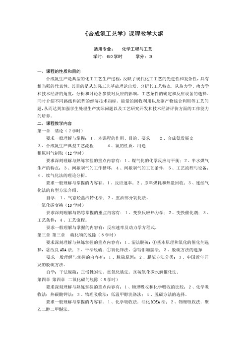合成氨工艺学大纲
