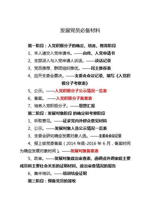 发展党员必备材料