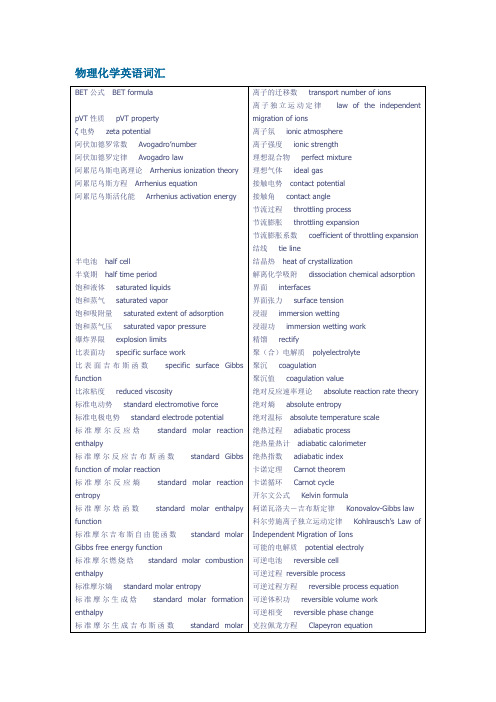 物理化学英语词汇