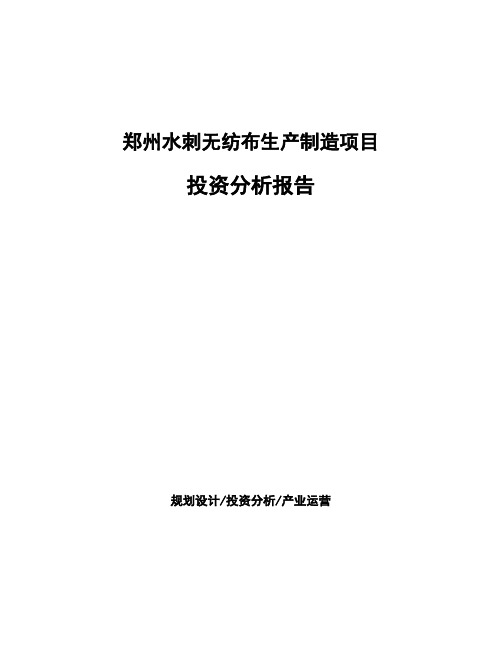 郑州水刺无纺布生产制造项目投资分析报告