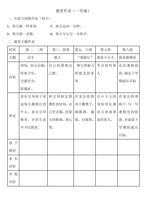 小学生假期德育作业(分年级)