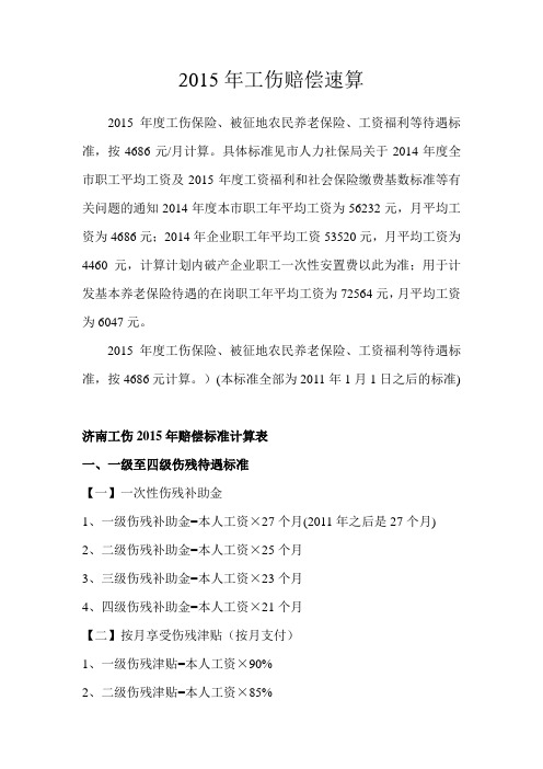 2015年济南工伤赔偿数额速算