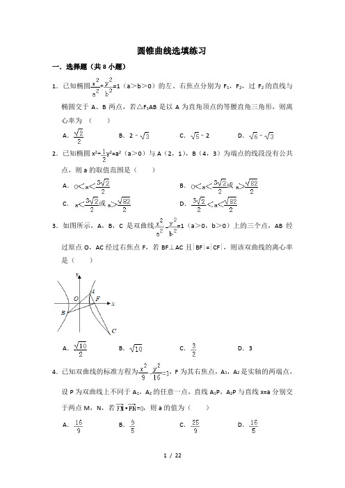 高中数学圆锥曲线选填精练(附答案解析)