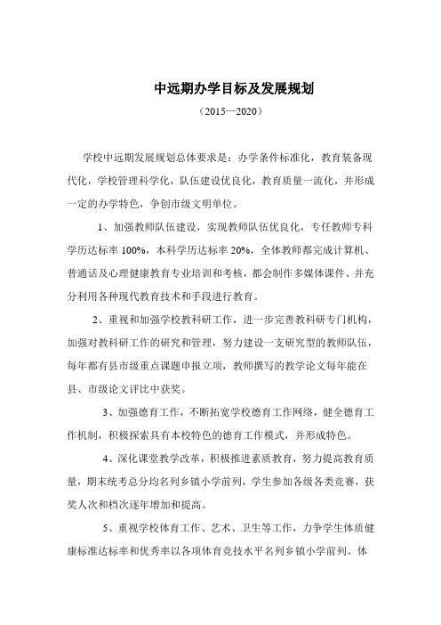 中远期办学目标及发展规划