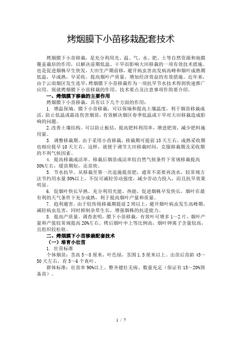 烤烟膜下小苗移栽配套技术