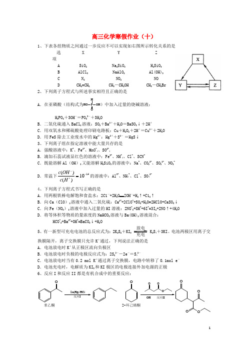 江苏省淮阴中学高三化学寒假作业(十)
