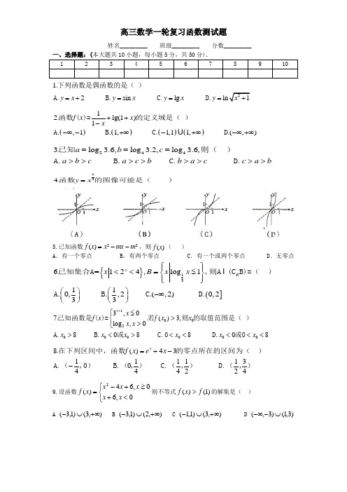 高三数学一轮复习函数测试题