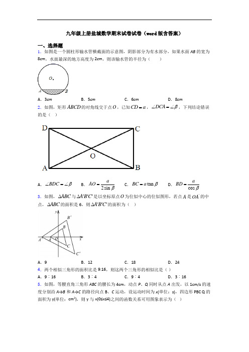 九年级上册盐城数学期末试卷试卷(word版含答案)